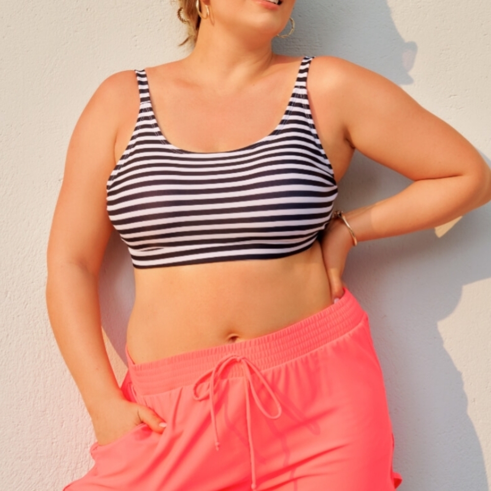 Striped Black and White Swim Top